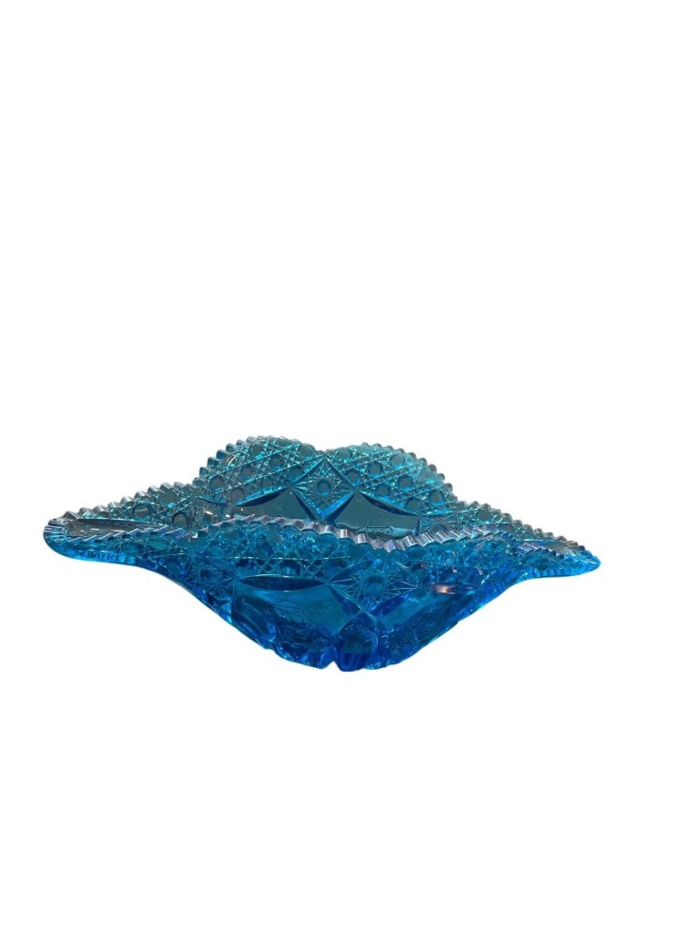 VTG large blue pressed diamond glass pattern center piece fruit bowl SKU 10-483